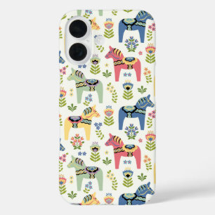 Colourful Swedish Dala Horses iPhone 16 Case