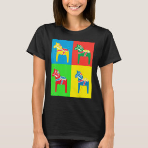 Colourful Swedish Dala Horses Dalecarlian Horse Sq T-Shirt