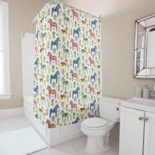 Colourful Swedish Dala Horses  Shower Curtain