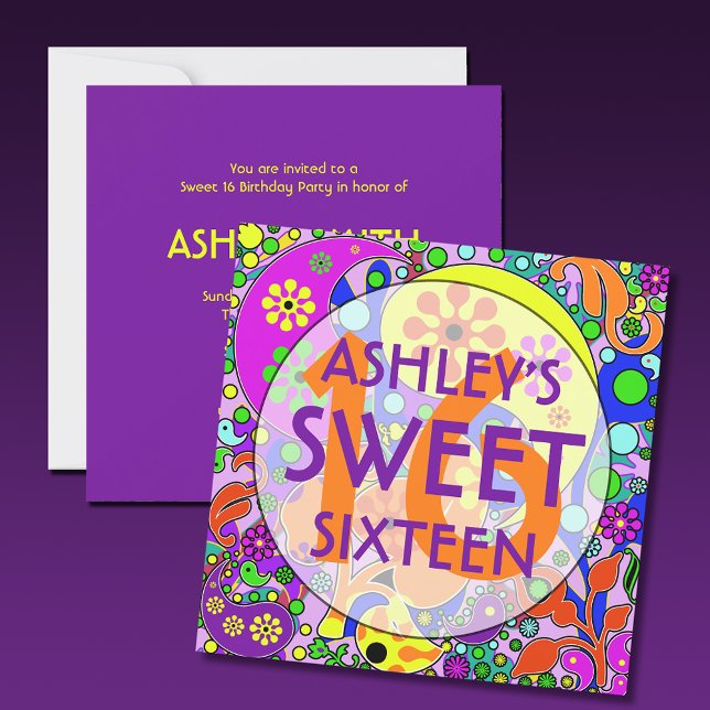 Colourful Sweet 16 Birthday Party Invitations (Creator Uploaded)