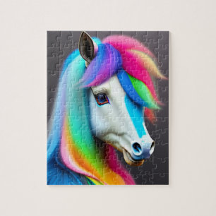 Colourful Sweet Baby Pony With Rainbow, White Pony Jigsaw Puzzle