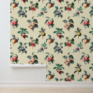 Colourful Sweet Botanical Vintage Fruit on Cream Wallpaper