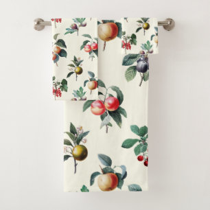 Colourful Sweet Botanical Vintage Fruit on White Bath Towel Set