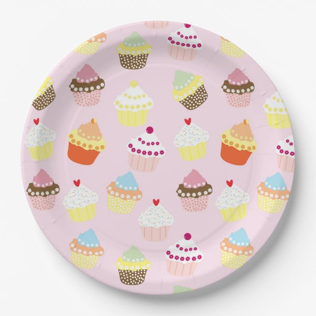 Colourful Sweet Cupcakes Pattern Paper Plates (Front)