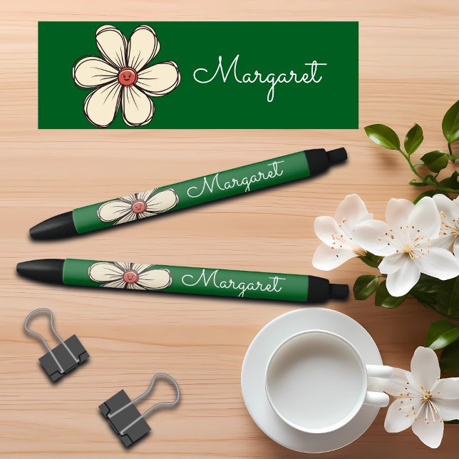 Colourful Sweet Doodle Flower Custom Name Black Ink Pen (Creator Uploaded)