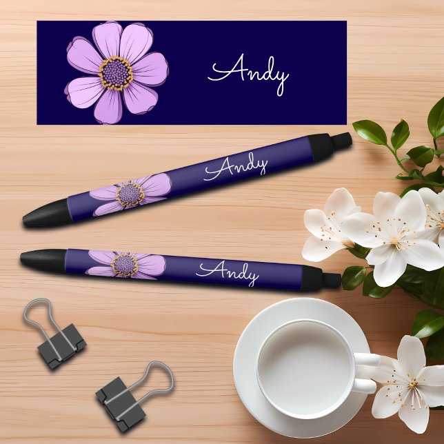 Colourful Sweet Doodle Flower Custom Name Black Ink Pen (Creator Uploaded)