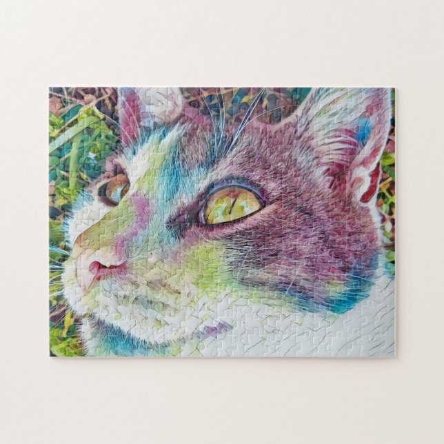 Colourful Sweet Face Cat Art Puzzle (Horizontal)