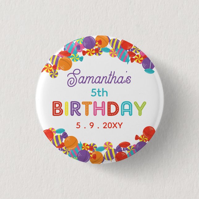 Colourful Sweet Fun Candy Birthday Party 3 Cm Round Badge (Front)