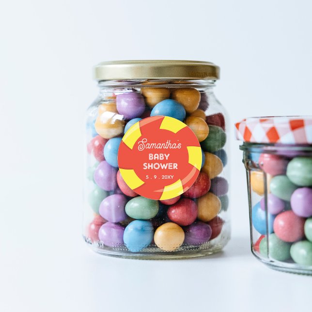 Colourful Sweet Fun Candy Theme Baby Shower Classic Round Sticker (Candy Baby Shower Stickers)