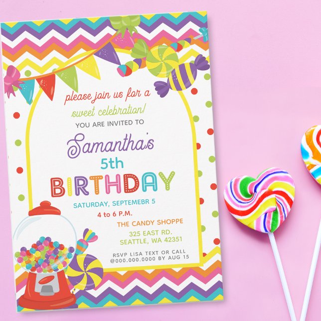 Colourful Sweet Fun Candy Theme Birthday Party Invitation (Colorful Sweet Fun Candy Theme Birthday Party Invitation)