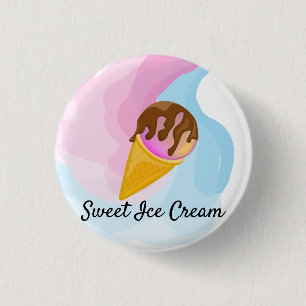Colourful sweet ice cream in a cone 3 cm round badge