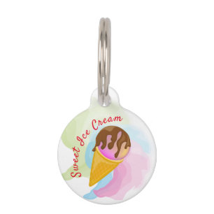 Colourful sweet ice cream in a cone pet tag