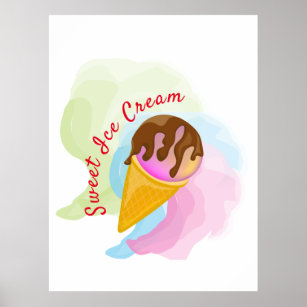 Colourful sweet ice cream in a cone poster