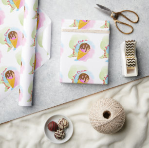 Colourful sweet ice cream in a cone wrapping paper