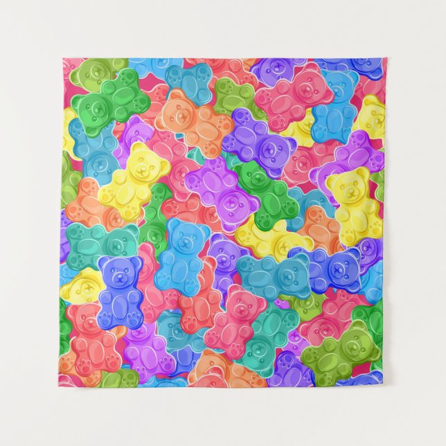 Colourful sweet jelly bears, gummy candies. Seamle Tapestry (Front)