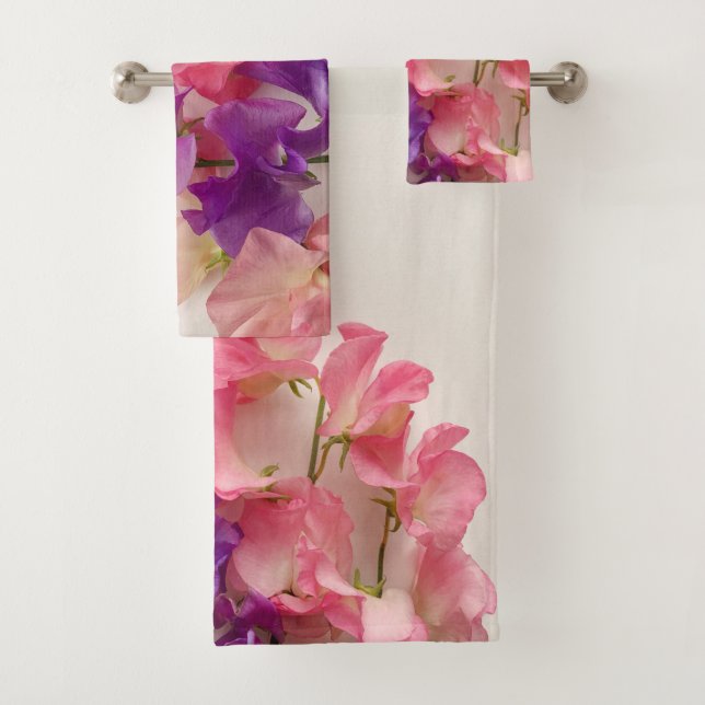 Colourful sweet peas bath towel set (Insitu)