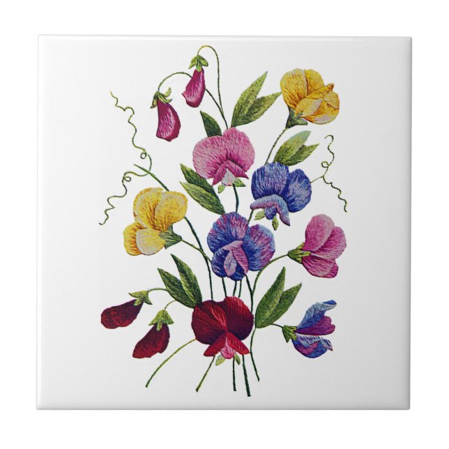 Colourful Sweet Peas Tile (Front)