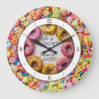 Colourful Sweets, Glazed Doughnuts & Quote Kitchen Large Clock