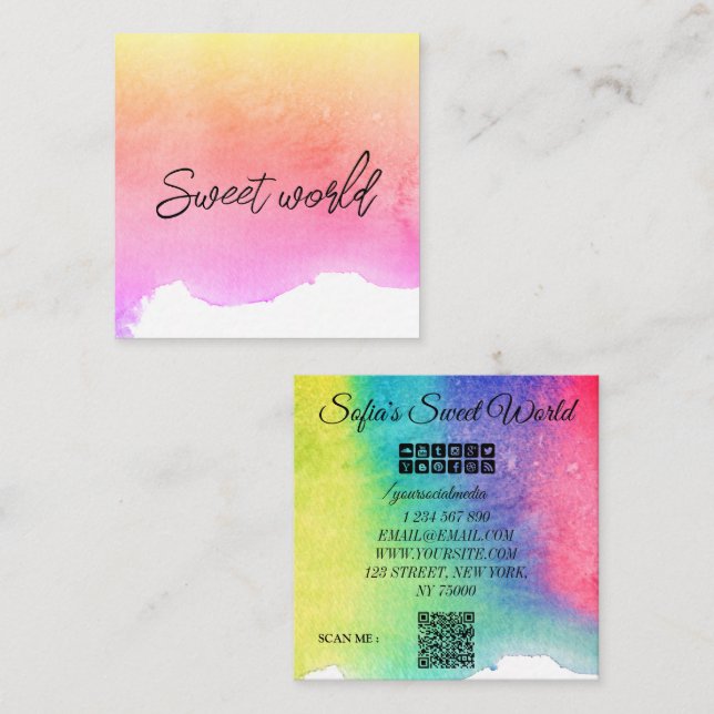 Colourful  Sweets Qr Code Modern Square Bus Square Business Card (Front/Back)
