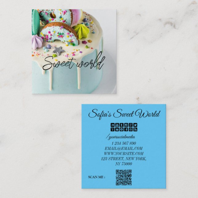 Colourful  Sweets Qr Code Modern Square    Business Card (Front/Back)