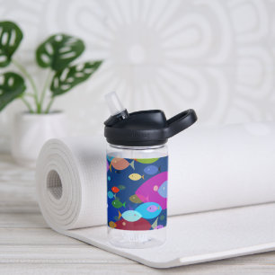 Colourful Swimming Fish Abstract Pattern Blue Water Bottle