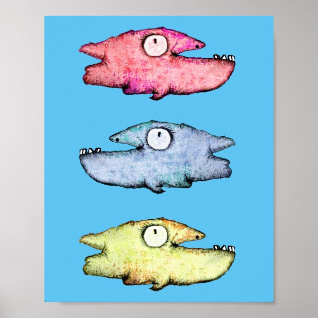 Colourful swimming happy fish poster (Front)