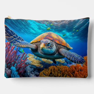 Colourful Swimming Sea Turtle Accessory Pouch