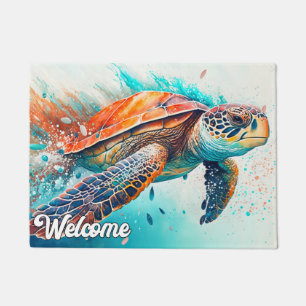 Colourful Swimming Sea Turtle Doormat