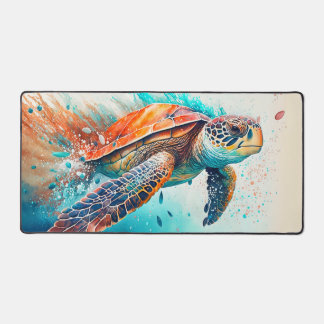 Colourful Swimming Sea Turtle Illustration Desk Mat