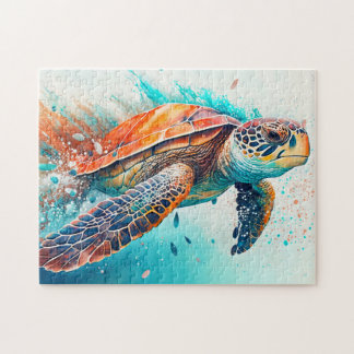 Colourful Swimming Sea Turtle Jigsaw Puzzle