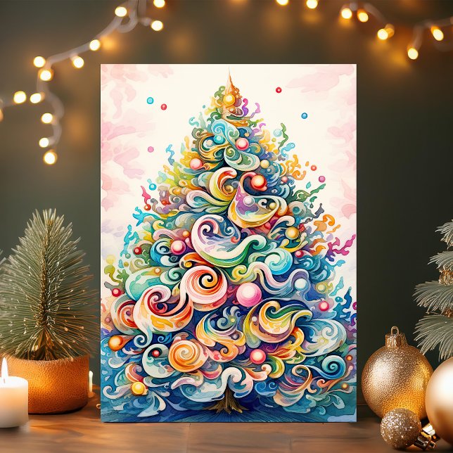 Colourful Swirl Christmas Tree Holiday Card (Creator Uploaded)