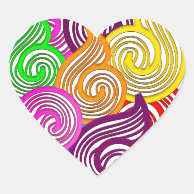 Colourful Swirl Design Heart Sticker (Front)