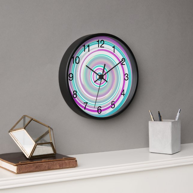 Colourful Swirl with Black Numerals Clock (Office)