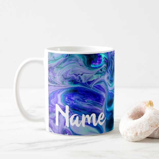 Colourful Swirling Blue Design Coffee Mug Cup (With Donut)