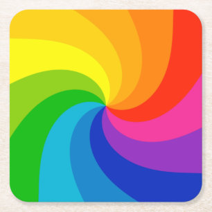 Colourful Swirling Colour Wheel Square Paper Coaster