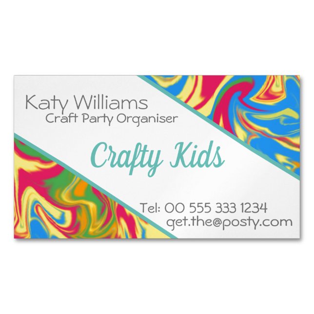 Colourful Swirling Paint Magnetic Business Card (Front)