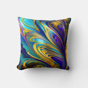 Colourful Swirls Abstract, blue gold purple Cushion