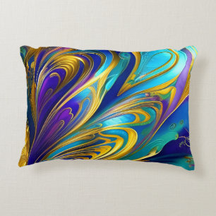 Colourful Swirls Abstract, blue gold purple Decorative Cushion