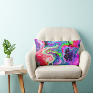 Colourful Swirls Abstract Fluid Art Lumbar Cushion