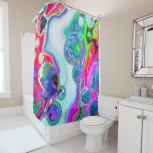 Colourful Swirls and Bubbles Marble Fluid Art    Shower Curtain