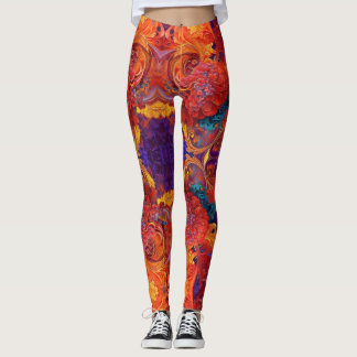Colourful Swirls and Flowers Paint Pour Design Leggings