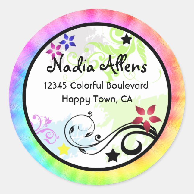 Colourful Swirls and Tie Dye Address Label (Front)