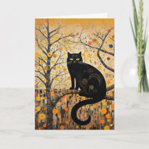 Colourful Swirls and Whirls Black Cat Card