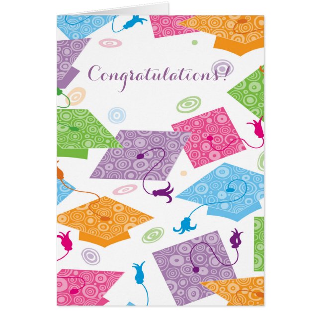 Colourful swirls caps graduation customisable card (Front)