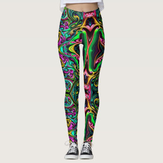 Colourful Swirls of Colour Paint Pour Like Design Leggings