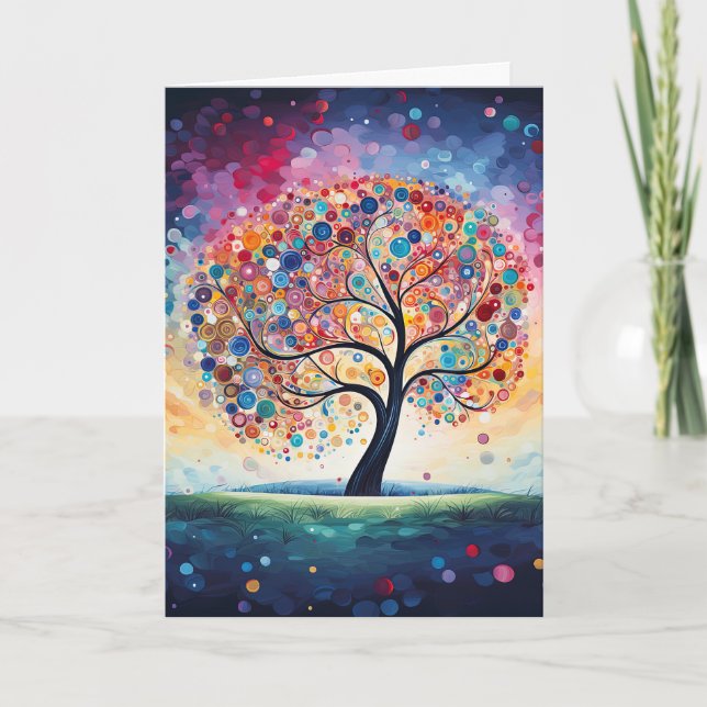Colourful Swirly Dot Tree of Life Nature Card (Front)
