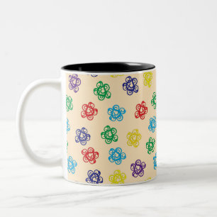 Colourful Swirly flowery geometric circles Two-Tone Coffee Mug