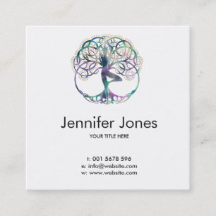 Colourful symbol for Vriksasana - Yoga Tree pose Square Business Card