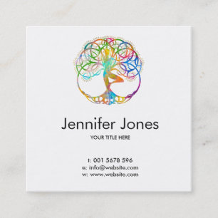 Colourful symbol for Vriksasana - Yoga Tree pose Square Business Card