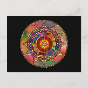 Colourful Symbolic Sun Mandala Postcard